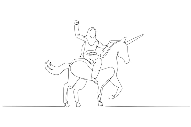 Vector muslim woman riding a unicorn with the horse only standing on three foot