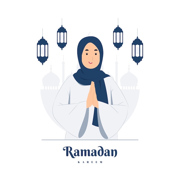 라마단 카림 개념 그림에 환영 이슬람 여성 살람 인사말