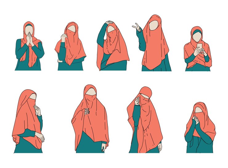 Vector muslim woman set different pose