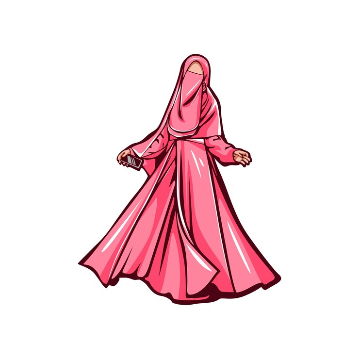 Vector muslim woman vector with pink dress