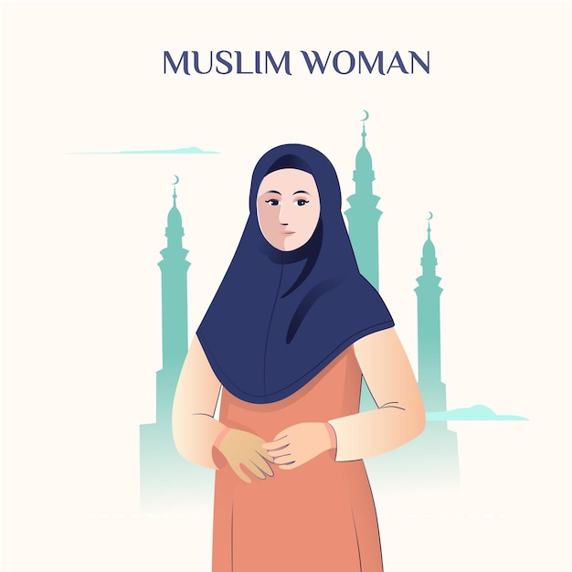 muslim woman wear hijab with mosque background