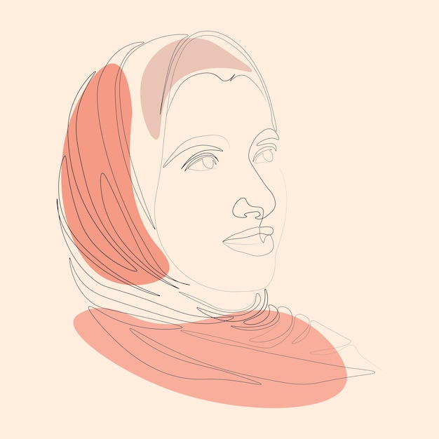 Muslim woman wearing hijab face line art