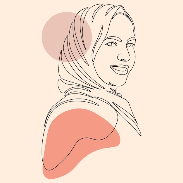 Muslim woman wearing hijab face line art