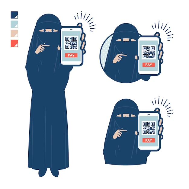 A muslim woman wearing a niqab with cashless payment on smartphone images