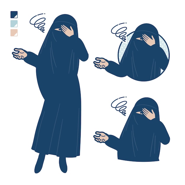 Vector a muslim woman wearing a niqab with discouraged head images