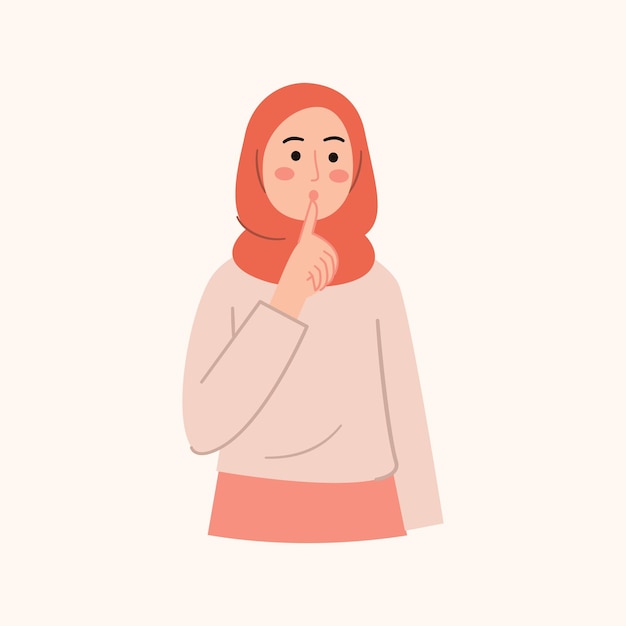 Vector muslim woman with silent finger gesture