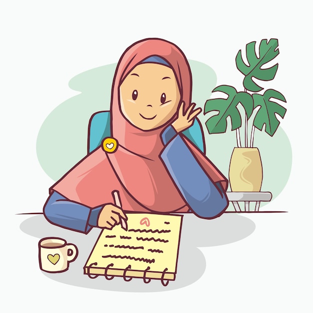 Мусульманская женщина пишет в книге рисованное искусство