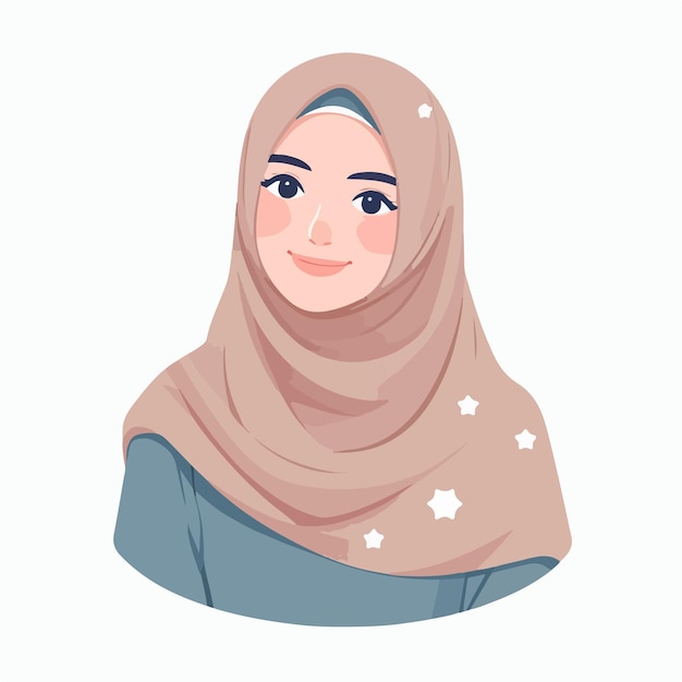 the muslim womans character is cheerful with a simple flat design style