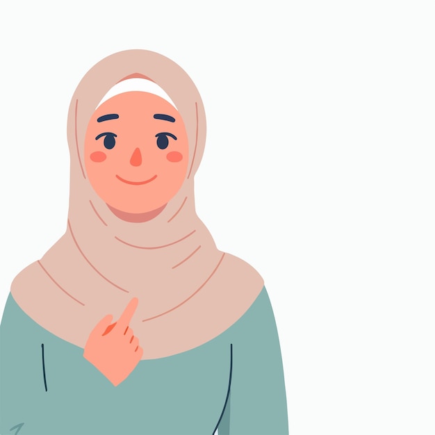 The Muslim womans character is cheerful with a simple flat design style