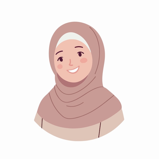 The Muslim womans character is cheerful with a simple flat design style