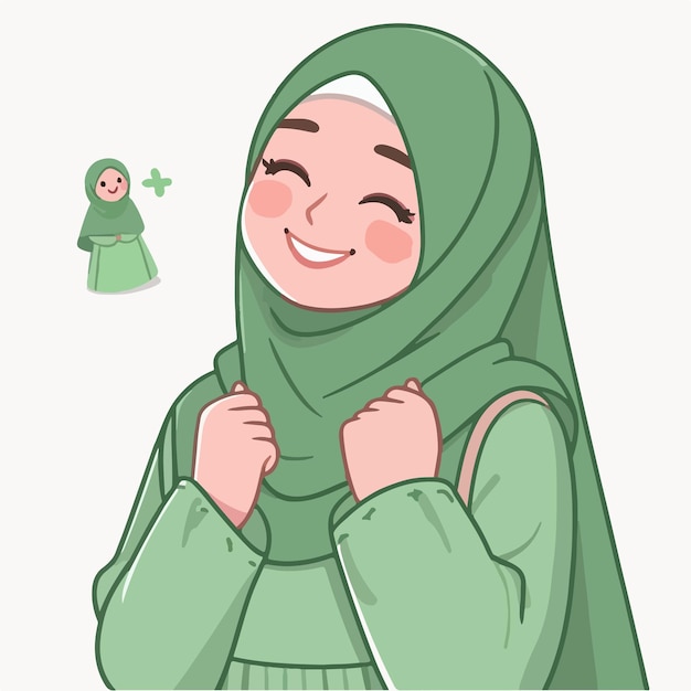 The Muslim womans character is cheerful with a simple flat design style