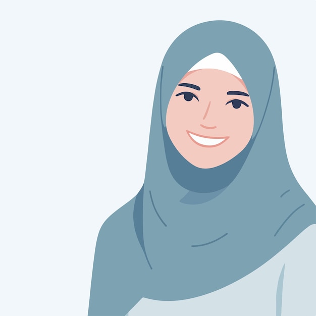 The Muslim womans character is cheerful with a simple flat design style