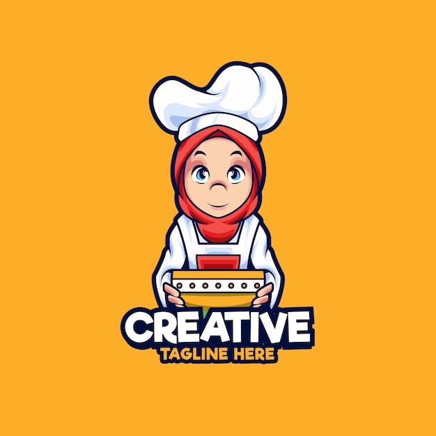 Illustrazione di design del logo della mascotte dello chef delle donne musulmane