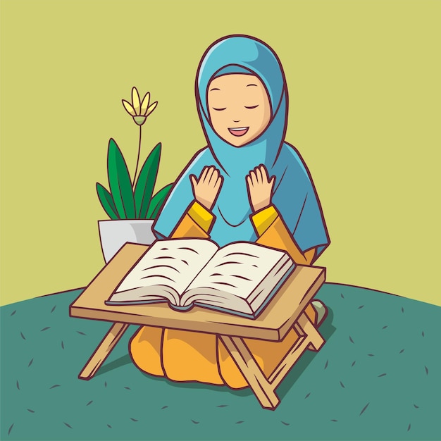 Muslim women in hijab reading the Quran