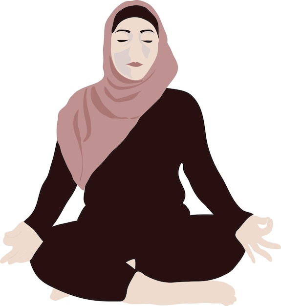 Muslim women practicing yoga meditation vector illustration