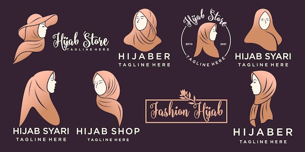 Muslimah-logo voor hijab of sjaal modeproduct met gouden kleur logo ontwerpsjabloon