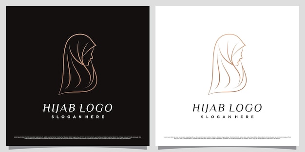 Muslimah vrouwen logo-ontwerp met hijab met lijnkunstconcept en creatief element