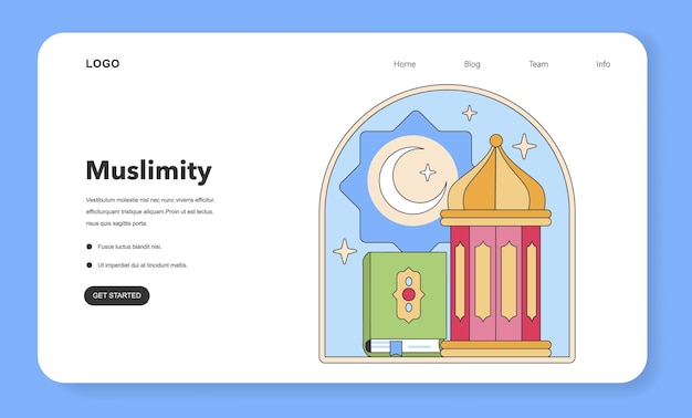 Muslimity icon encapsulating islamic faith features a mosque and quran under a celestial dome