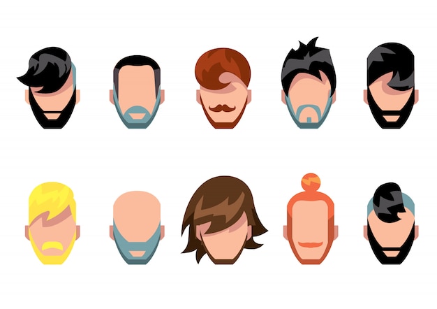 Vector mustache, beard and hair style set