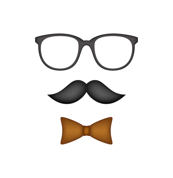 Vector mustache bow tie and glasses isolated on white background