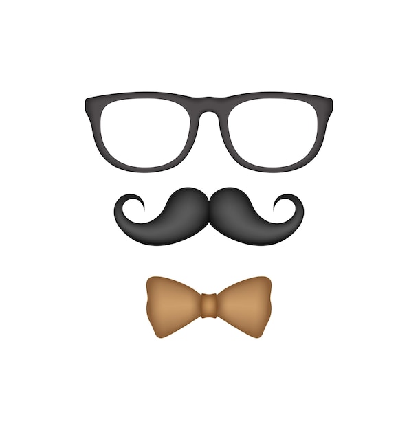 Mustache Bow Tie and Glasses isolated on white background