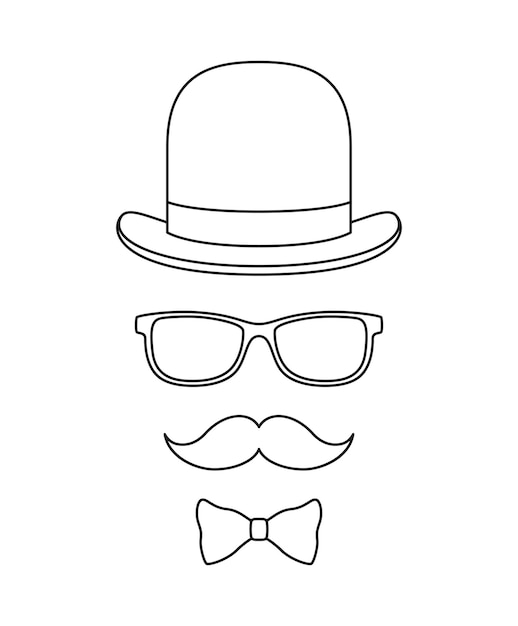 Mustache Bow Tie Hat and Glasses tracing worksheet for kids