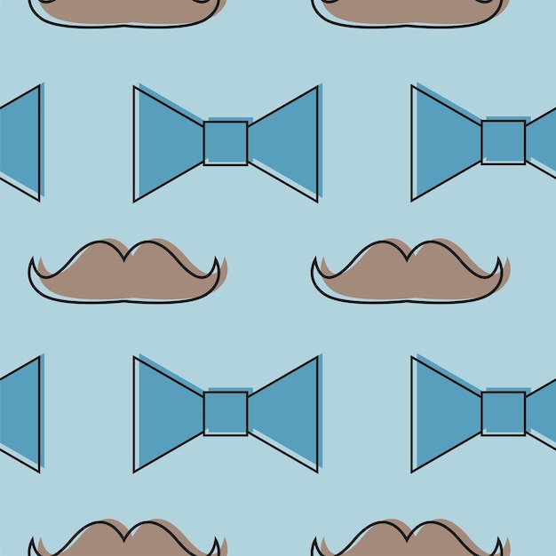 Mustache, bow tie seamless pattern. fathers day holiday repeating texture, endless background. vector illustration