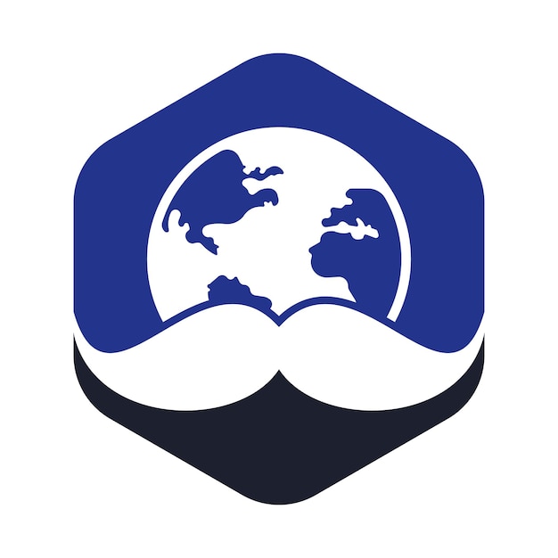 Mustache and globe vector icon logo design World man day vector logo design template