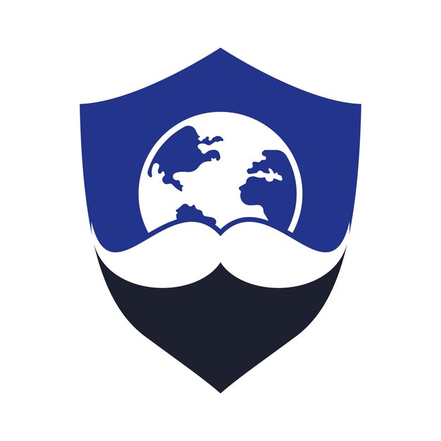 Mustache and globe vector icon logo design World man day vector logo design template