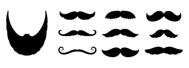 Vector mustache icons. fashion dandy hipster beard, barber shop signs.