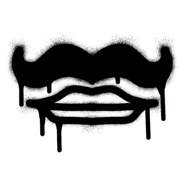 Mustache and lips icon graffiti with black spray paint