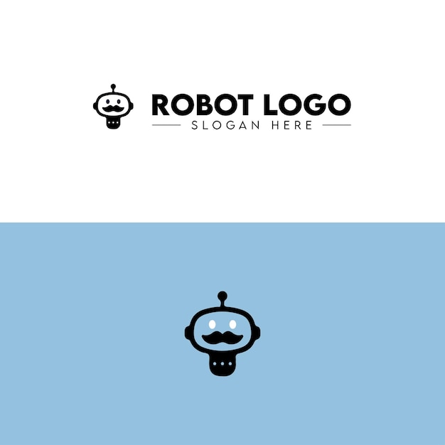 Mustache Robot Logo Vector Design Template