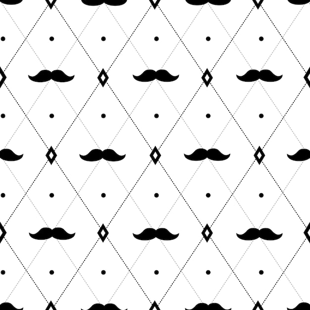 Vector mustache seamless pattern father day retro texture male classic fabric print vintage black mustaches silhouettes decent vector hipster background