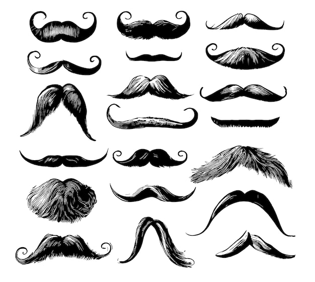 Mustache set hand drawn sketch in doodle style illustration