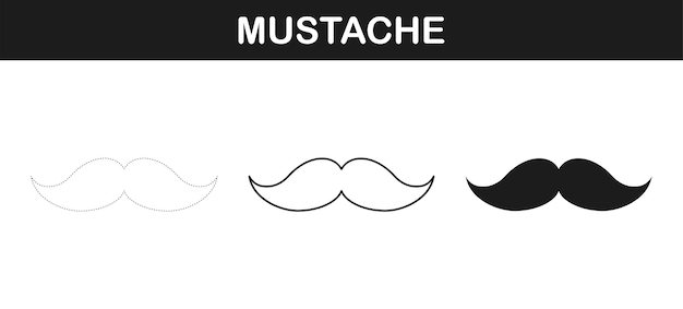 Mustache tracing and coloring worksheet for kids