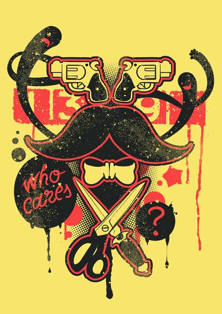 Mustache with ribbon and weapons on a retro background