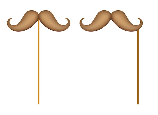 Vector mustache with wooden stick on white background