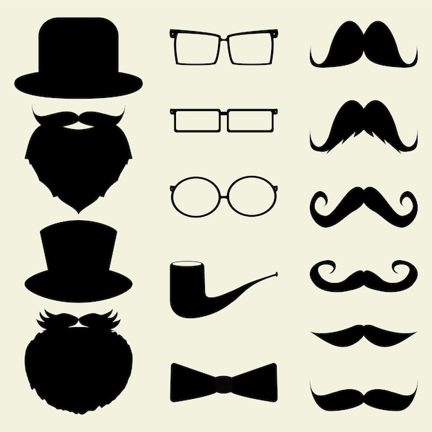 mustachehatglassesbeard set on white background