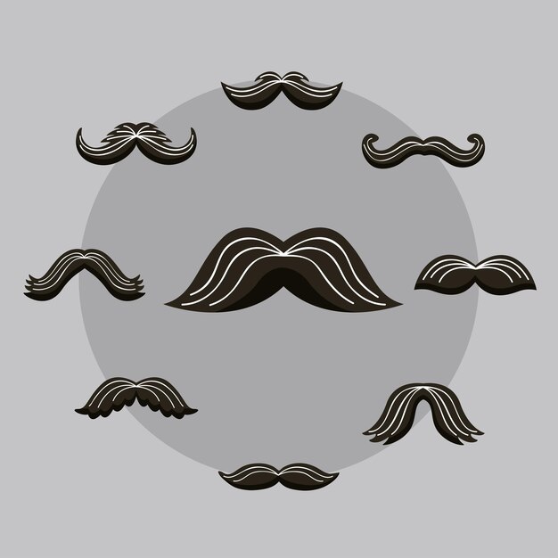 Vector mustaches styles nine icons