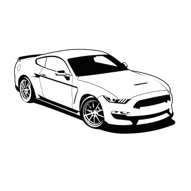 Мускульный автомобиль Mustang черно-белый векторный дизайн