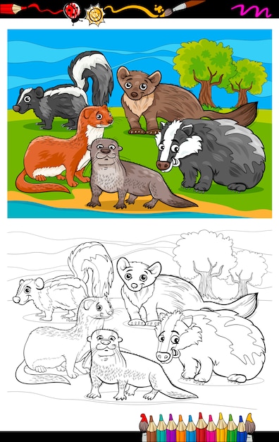 mustelids animals cartoon coloring book