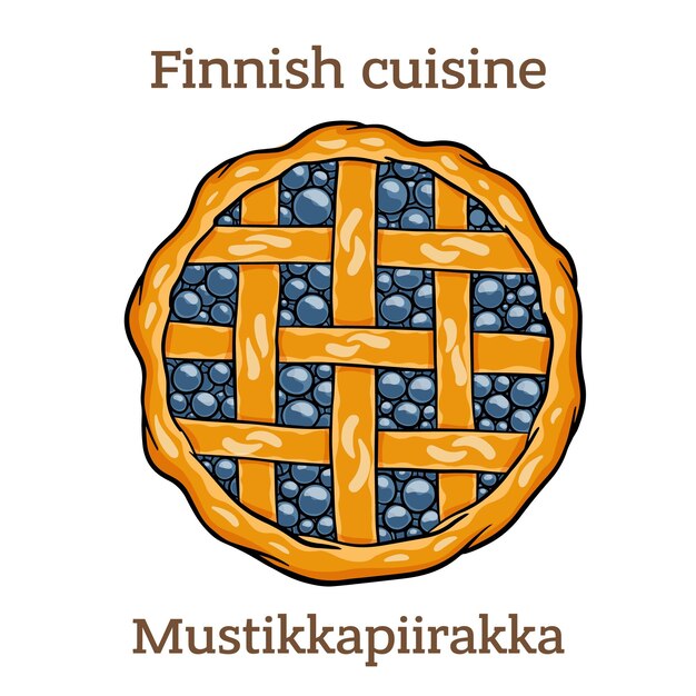 Mustikkapiirakka Homemade blueberry pie with freshly picked blueberries from the forest Finnish food Vector image isolated