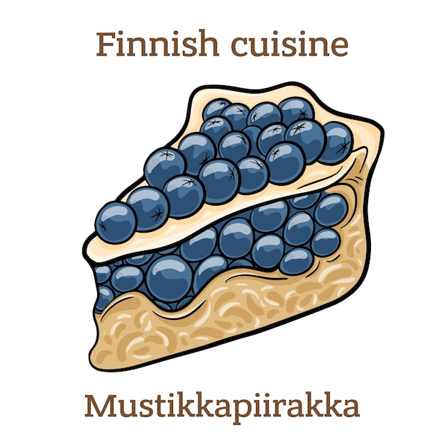 Mustikkapiirakka Домашний черничный пирог со свежесобранной черникой из леса Финская еда Векторное изображение изолировано