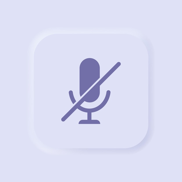 Mute microphone neumorphism button audio micro symbol vector illustration