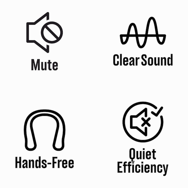 음소거 속성, 선명한 사운드, 핸즈프리, 조용한 효율성 정보 벡터 표시