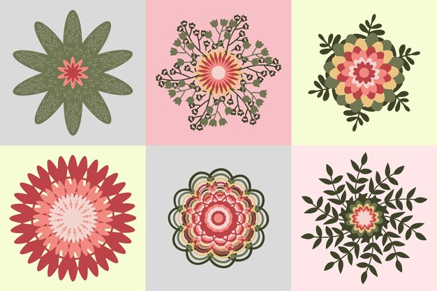 Vector muted vector flower clipart with multiple detailed layers