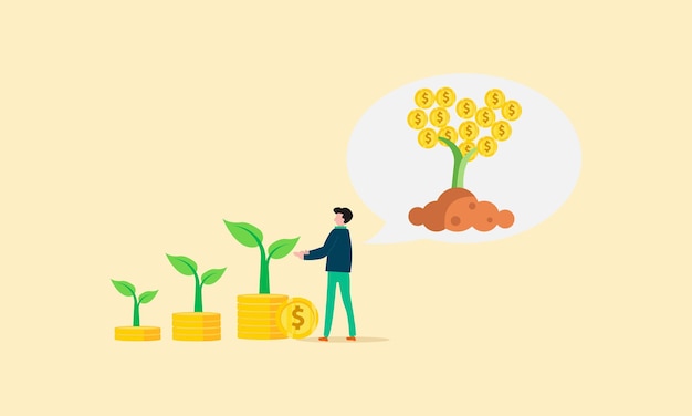 Mutual fund or growing investment, wealth profit growth or earning increase, savings or wealth management, pension fund concept vector illustration