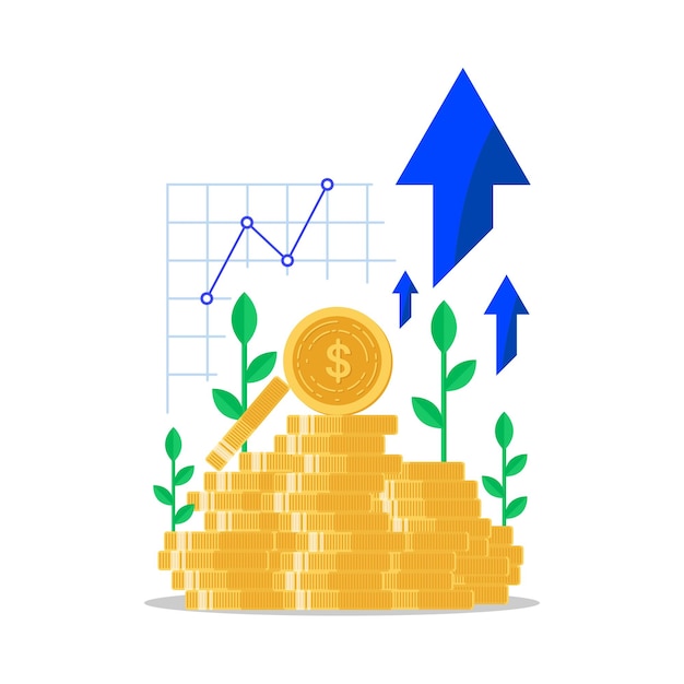 Fondo comune di investimento aumento del reddito strategia finanziaria prestazioni tasso di interesse elevato ritorno sull'investimento equilibrio di bilancio entrate crescita credito denaro icona piatta illustrazione vettoriale