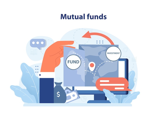Vector mutual funds concept hand navigates financial landscape guiding investments with data insights