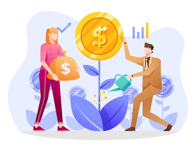 mutual funds  illustration, people joining to make investment.